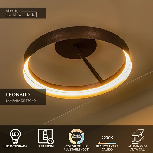 Lucide LEONARD - Lámpara de techo - Ø 54,5 cm - LED 3 StepDim - CCT - 1x35W 2200K/3000K - Café - Vibes - USP
